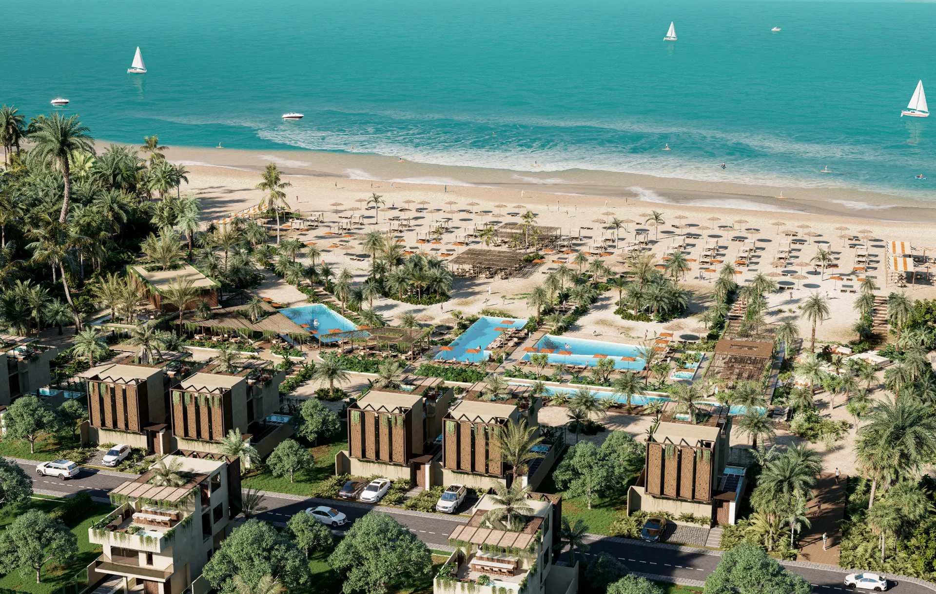 LOOM Luxury Residens — vista aérea del club de playa